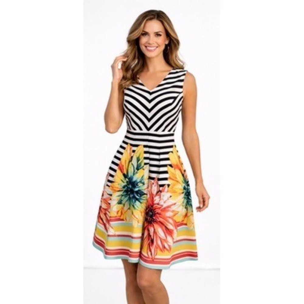 NWT Shelby & Palmer Botanical Print Striped Fit & Flare 4P Dress Resort Vacation
